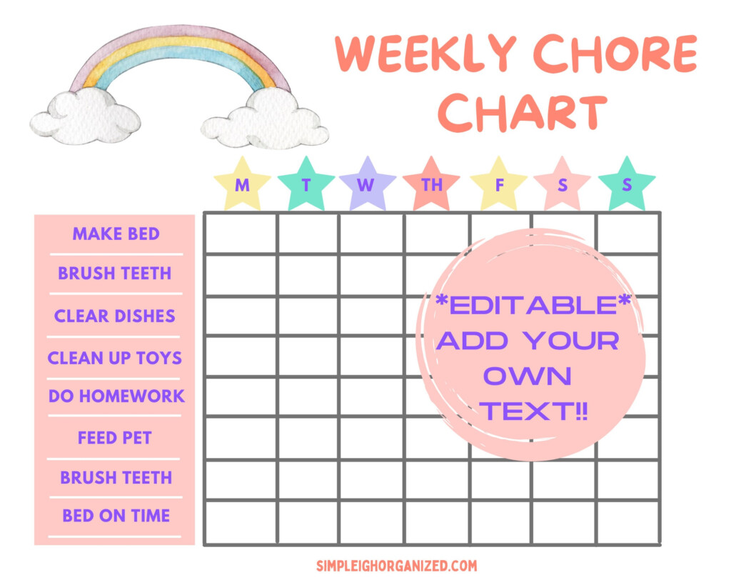 Chore Chart Printable Chore Chart Girl Download Preschool Etsy