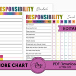Editable Chore Chart Printable Chores For Older Kids Child Etsy Australia