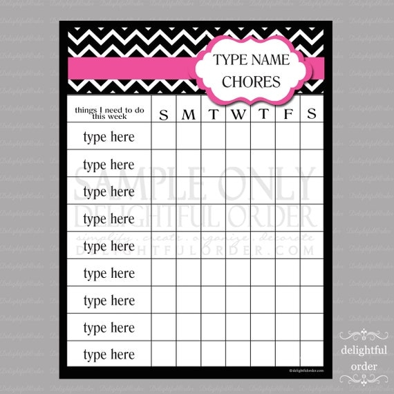 Editable Pink Chevron Chore Chart PDF File Instant 