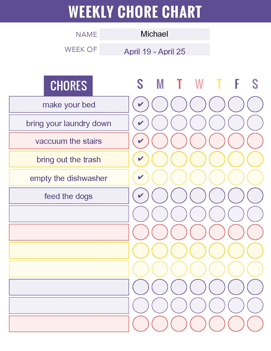 Editable Weekly Chore Chart PDF Editable Weekly Chore Chart PDF