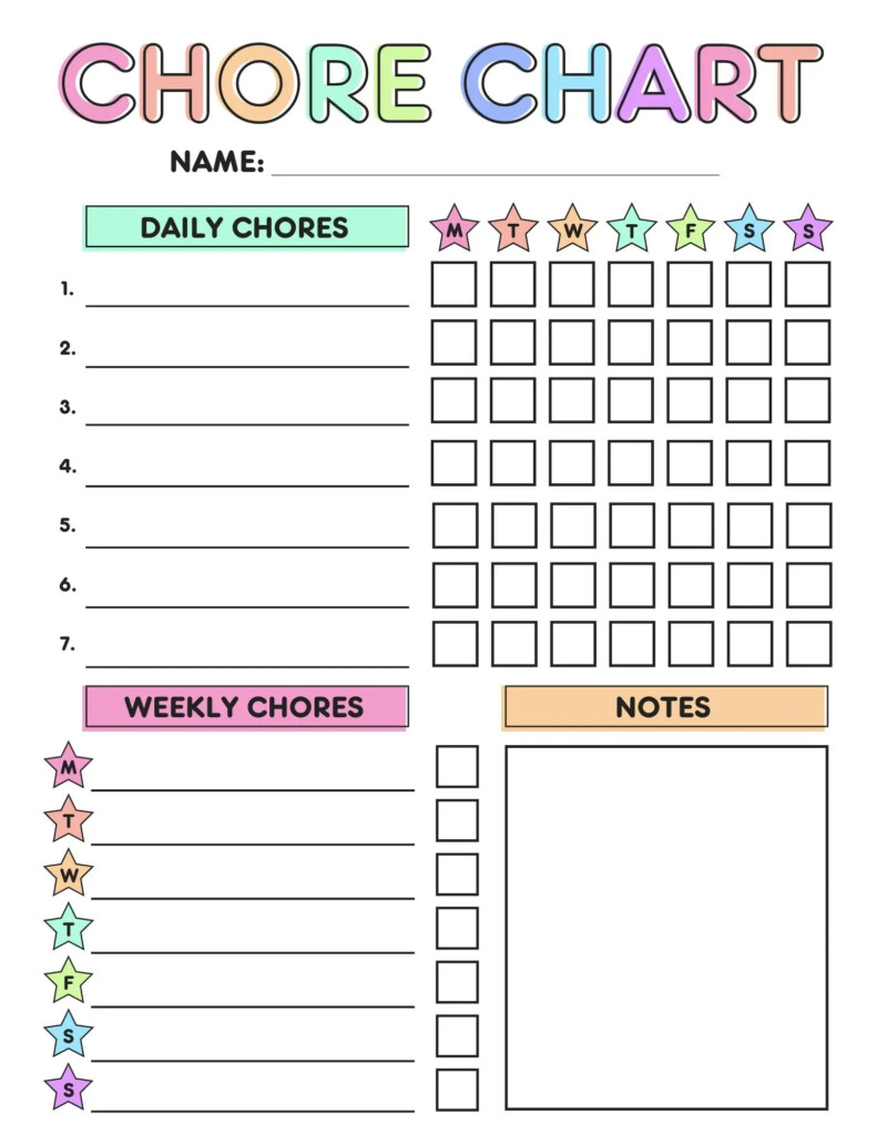 Free Printable Chore Charts For Kids Pretty Sweet Printables