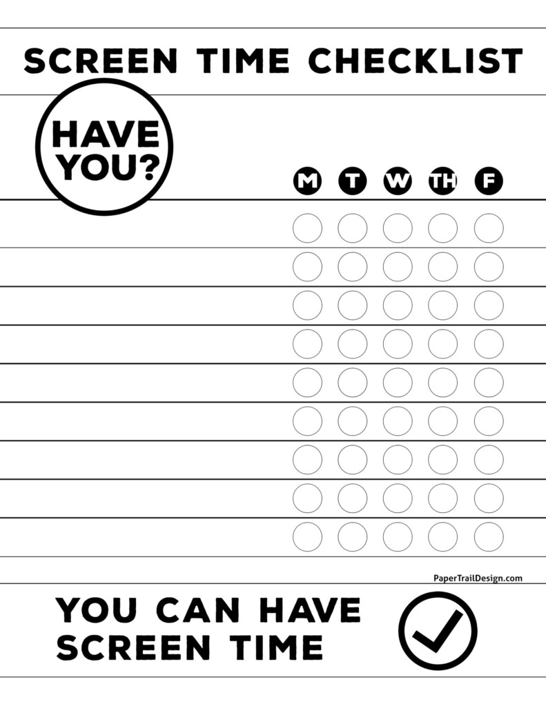 Free Printable Kids Screen Time Checklist Paper Trail Design