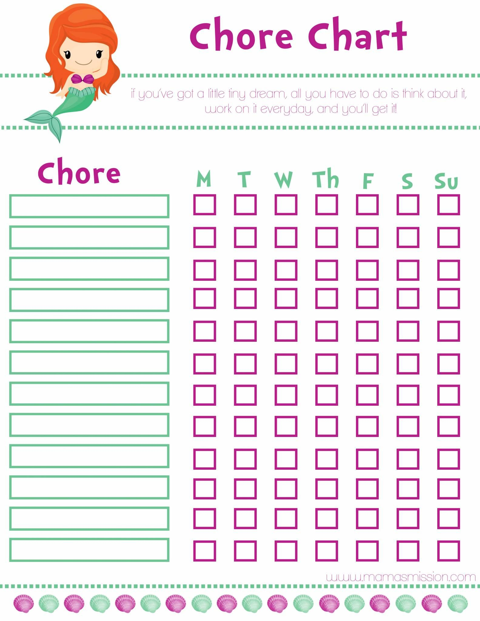 Little Mermaid Girl Printable Chore Chart Printable Chore Chart Little Mermaid Girl Printable Chore Chart Printable Chore Chart