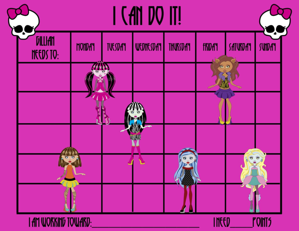 PRINTABLE Personalized Kids Chore Chart Monster High School