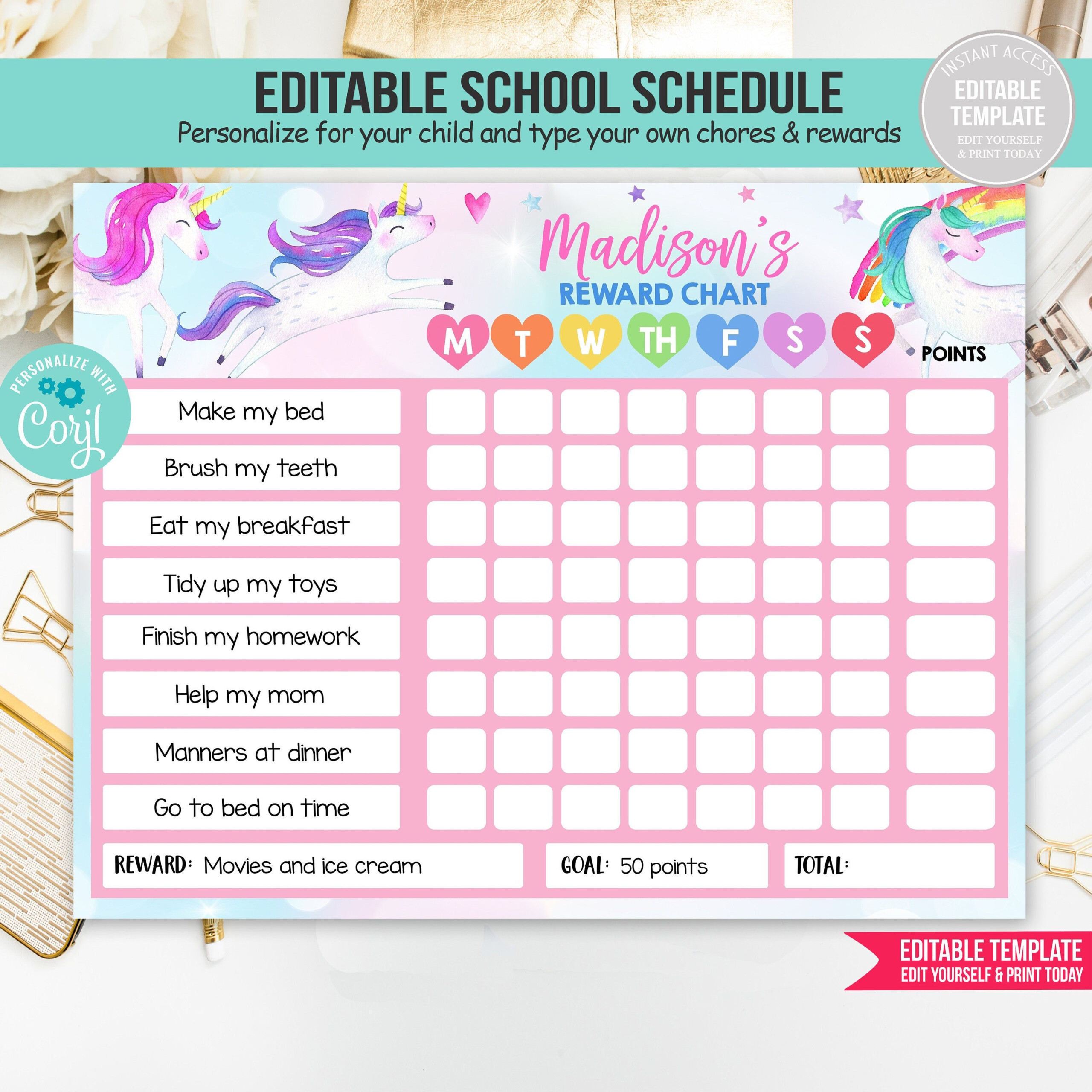 Unicorn Reward Chart EDITABLE Template Reward Chart For Kids Unicorn Unicorn Reward Chart EDITABLE Template Reward Chart For Kids Unicorn